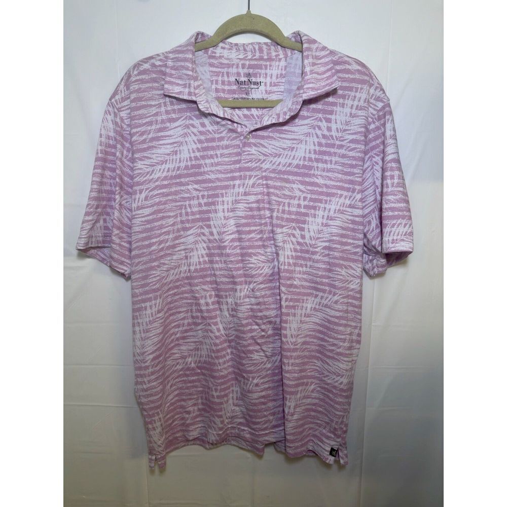Nat Nast Men's Pink Striped Floral Cotton‎ Poly Blend Polo Casual Shirt XL